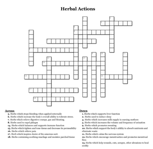 Herbal Actions Crossword Puzzle Image Garden Party